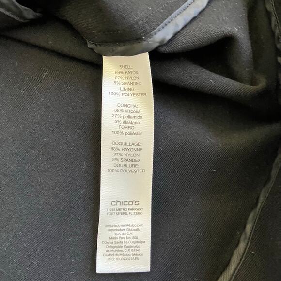 Chico's Sz 1 / US M Black Trench Topper Jacket Coat Tie-Belt Elegant Flattering - Picture 14 of 16